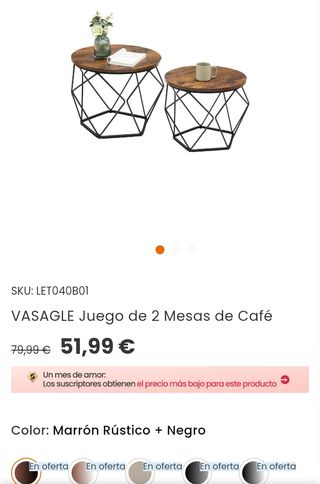 Set di 2 tavolini da caffè rotondi VASAGLE LET040B01