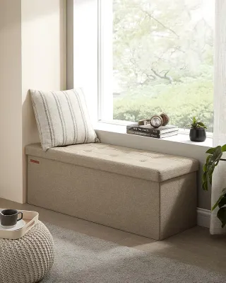 Puff Plegable de Almacenaje Mazie, Banco Reposapiés Marrón Camello SONGMICS LSF077R01