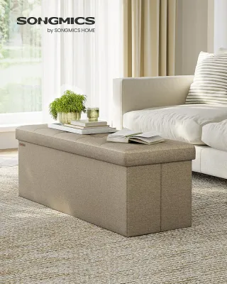 Puff Plegable de Almacenaje Mazie, Banco Reposapiés Marrón Camello SONGMICS LSF077R01