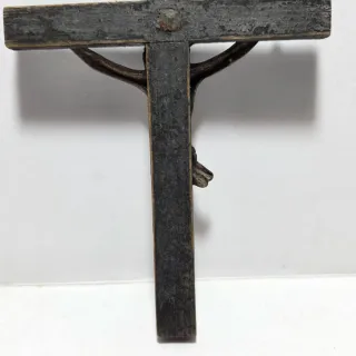 Antico cristo crocifisso in bronzo e croce  legno