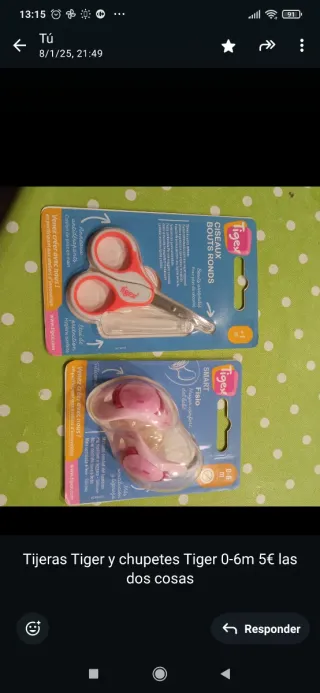 Tijeras y chupete Tiger bebe 0-6 meses