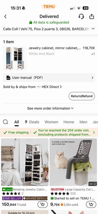 Armadio con specchio per gioielli in buone condizioni, un anno di uso