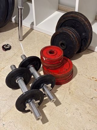 Pesas, barra 120 y mancuernas