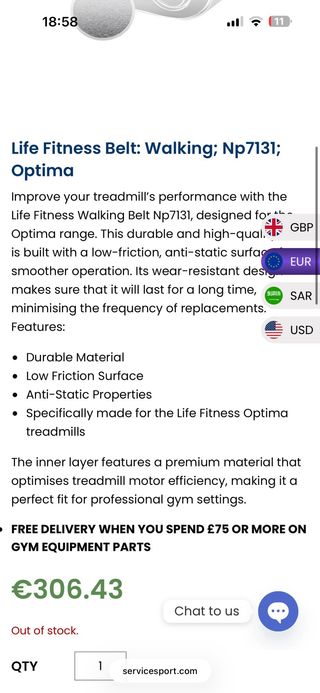 Tapiz nuevo precinto cinta de correr Life Fitness