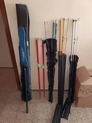 Conjunto de cañas,funda,picas, sacadera y carretes