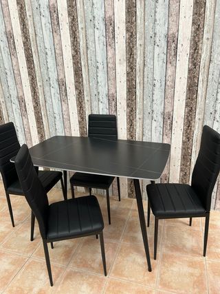 Mesa moderna negra mármol 4 sillas