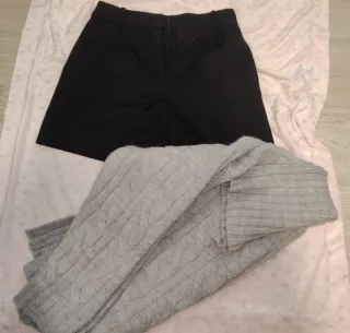 Conjunto Ropa: Pantalón Negro y Jersey Gris