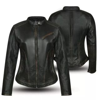 Vintage Chaqueta de cuero para mujer para moto