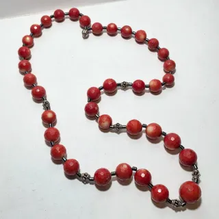 Collana vintage corallo bamboo rossa sfaccettata