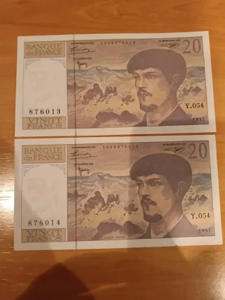 Billete 20 Francos Claude Debussy 1997