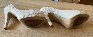 Tacones de Encaje Blanco Novia Boda - Talla 38