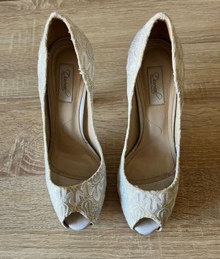 Tacones de Encaje Blanco Novia Boda - Talla 38