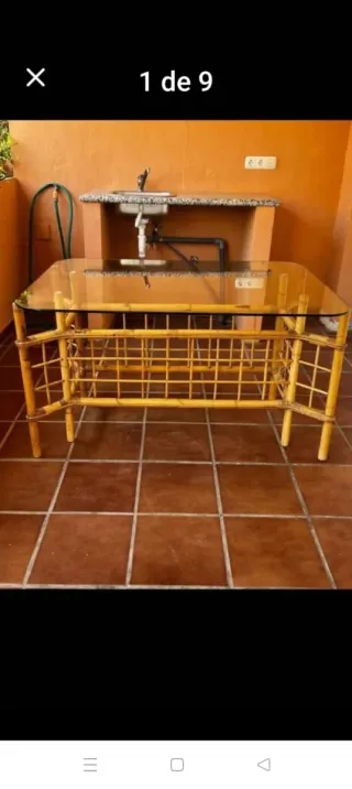 Mesa Bambu y Ratan con Cristal 1'26x70cm