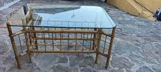 Mesa Bambu y Ratan con Cristal 1'26x70cm