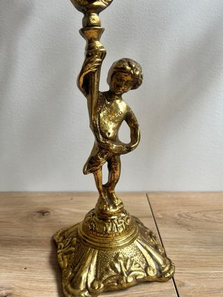 Pareja candelabros antiguos bronce macizo querubin