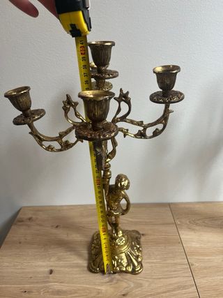 Pareja candelabros antiguos bronce macizo querubin