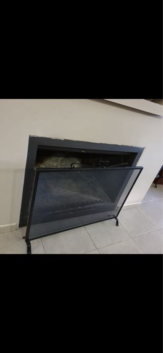 Chimenea de leña grande con pantalla y parrilla