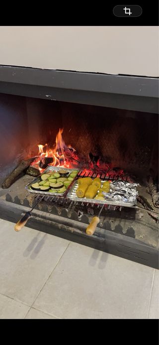 Chimenea de leña grande con pantalla y parrilla