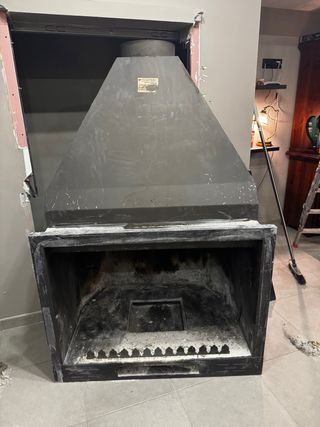 Chimenea de leña grande con pantalla y parrilla