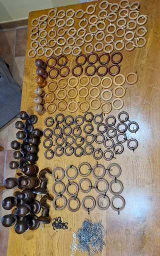 Anillas, ganchos, topes, para colgar cortinas