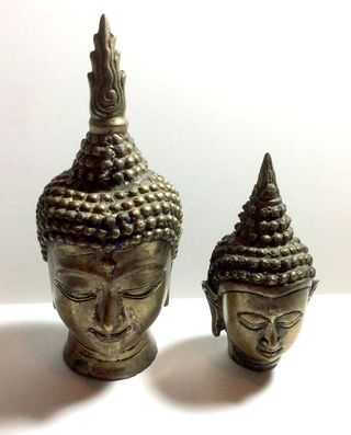 BUDA,Pareja Cabezas Buda Metal Oriental