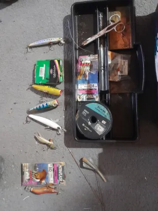 Cañas de pesca y caja de utensilios