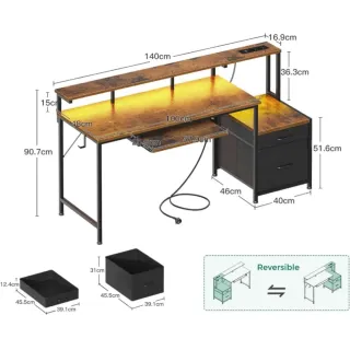Coleshome Escritorio Gaming con LED, 140x48cm