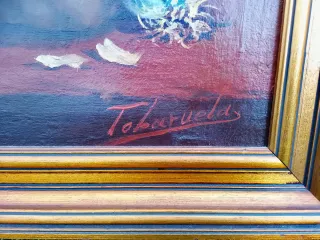 Bodegón oléo sobre lienzo firmado con marco dorado