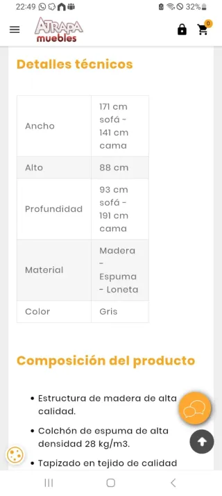 Sofá Cama Gris Tela