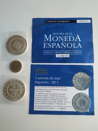 2 Monedas replica de 5 Ptas J. Napoleón y estuche.