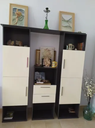 Mueble modular salón oscuro y claro