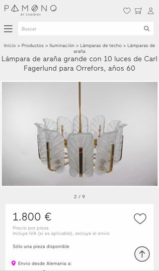 Lámpara de araña grande con 10 luces de Carl Fager