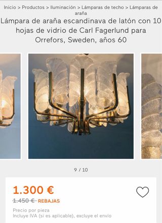 Lámpara de araña grande con 10 luces de Carl Fager