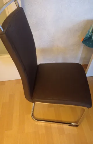 4 Sillas Comedor Polipiel Marrón y Plata