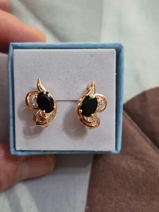 Pendientes Vintage Circonita Negra Chapado Oro