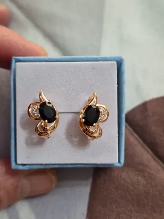 Pendientes Vintage Circonita Negra Chapado Oro