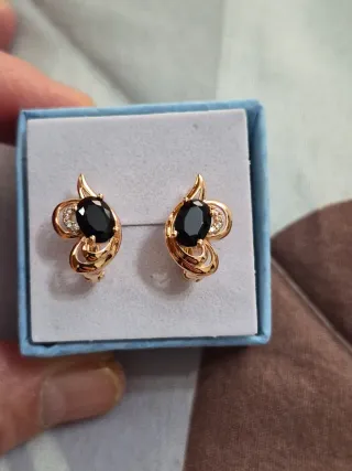 Pendientes Vintage Circonita Negra Chapado Oro