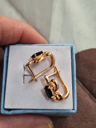 Pendientes Vintage Circonita Negra Chapado Oro