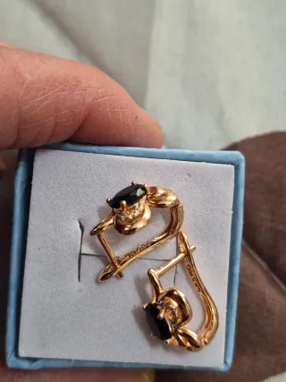 Pendientes Vintage Circonita Negra Chapado Oro