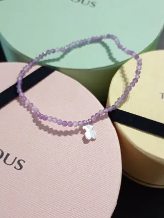 Pulsera Amatistas Elástica Plata