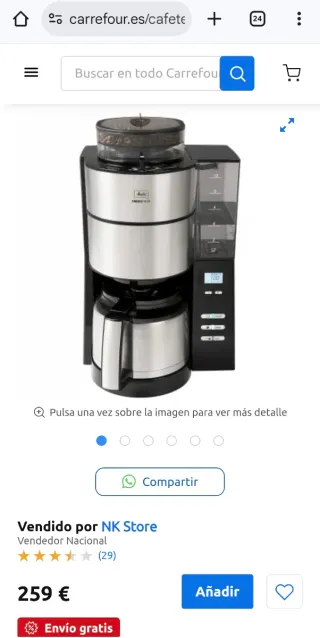 Cafetera Mellita Aroma Fresh Therm. Molinillo.