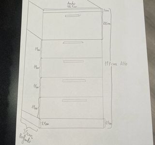 Comoda 5 cajones blanco/madera tiradores metálicos
