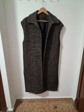 Abrigo chaleco de lana Jaspeado como espiga Negro