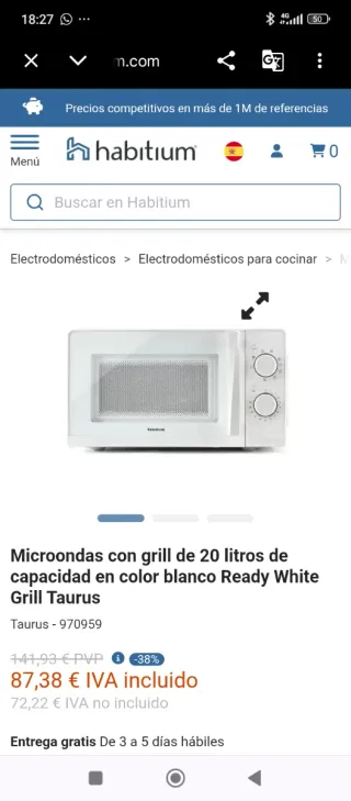 Horno microondas ready White TAURUS. Blanco