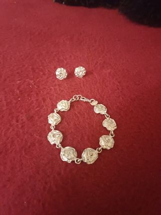 Conjunto plata pulsera y pendientes