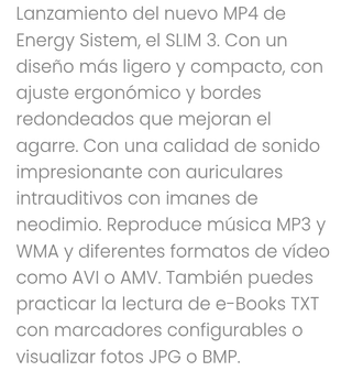 Reproductor MP4 Energy con auriculares incluidos.