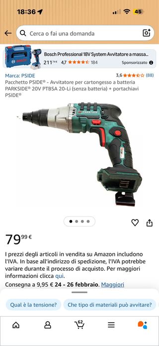 20 V AVVITATORE RICARICABILE PER CARTONGESSO PTBSA