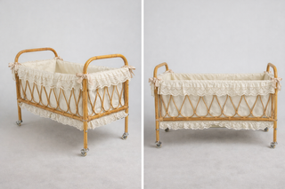 ✨ Cuna vintage de mimbre con ruedas