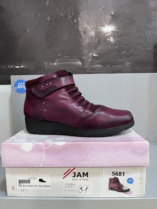 Botín Piel Velcro Elásticos Burdeos talla 38