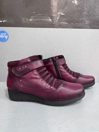 Botín Piel Velcro Elásticos Burdeos talla 38
